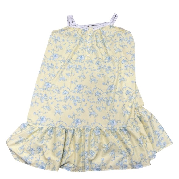 Vintage Yellow Nighty / Night Gown Lace Tiered Hem White & Blue Floral Cottage - Picture 5 of 8